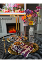 Decorative Purple Stripe Patterned Floral Laser Cut Fabric Cocktail Napkin 1 Piece